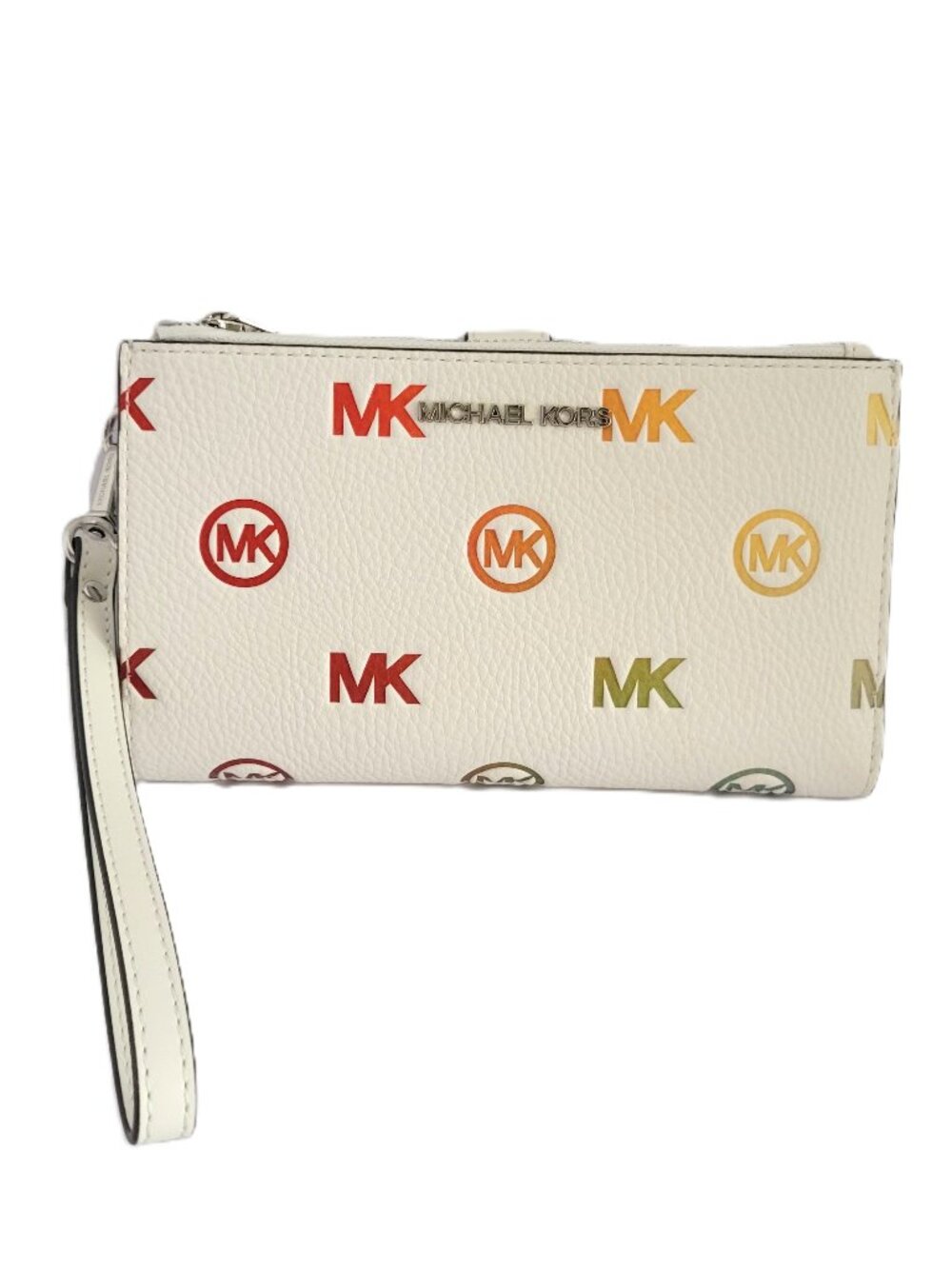 Michael Kors Jet Set Travel Large Double Zip Wristlet Rainbow MK Optic White